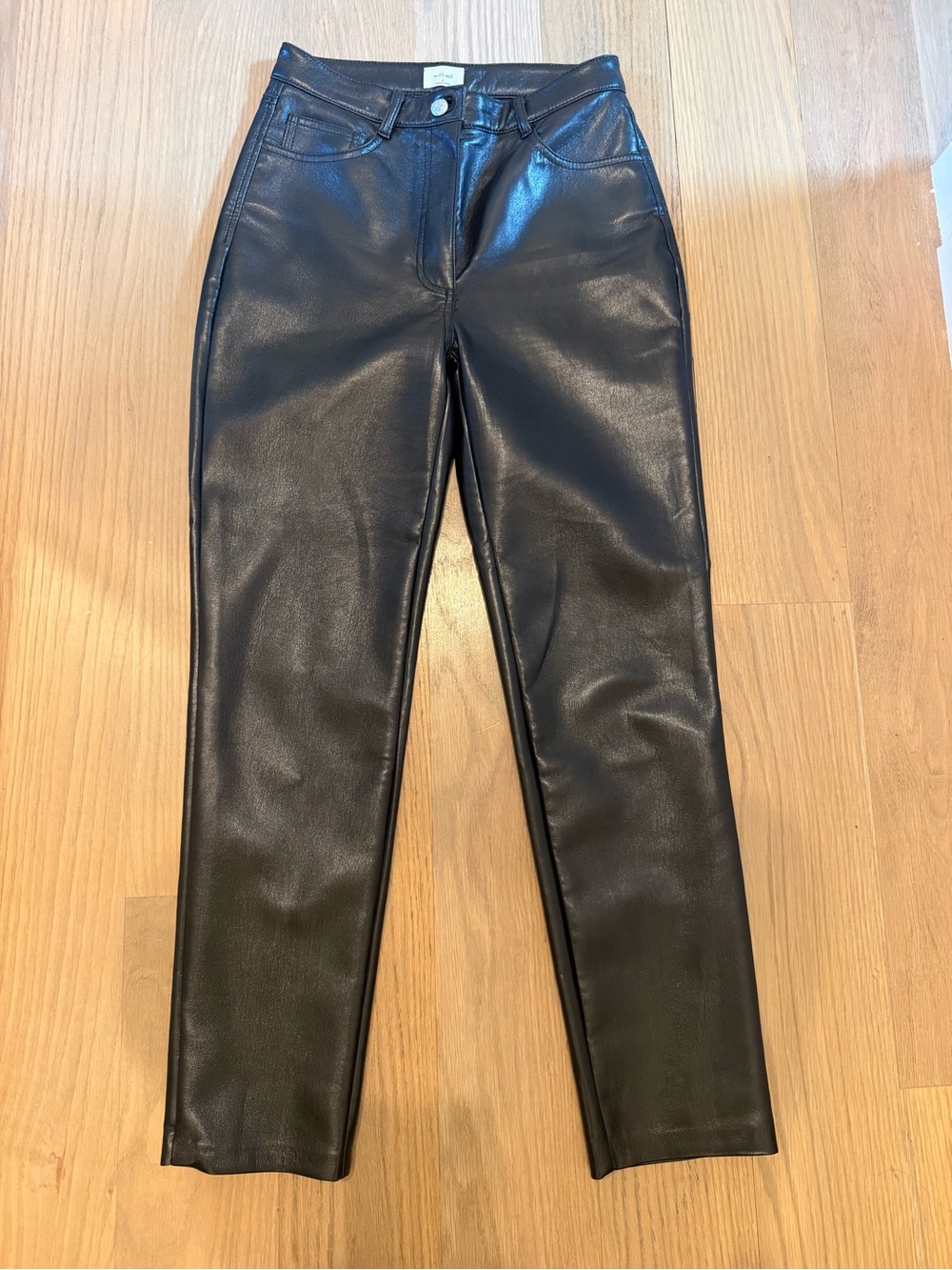 Aritizia Wilfred Black Faux Leather Straight-Leg Jeans